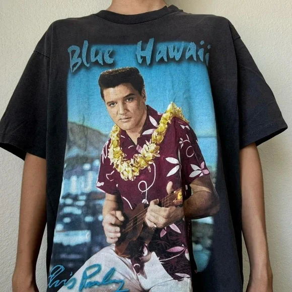 Vintage 1990s Elvis Presley Band Graphics Black Single Stitched Tee Shirt - Picture 2 of 6